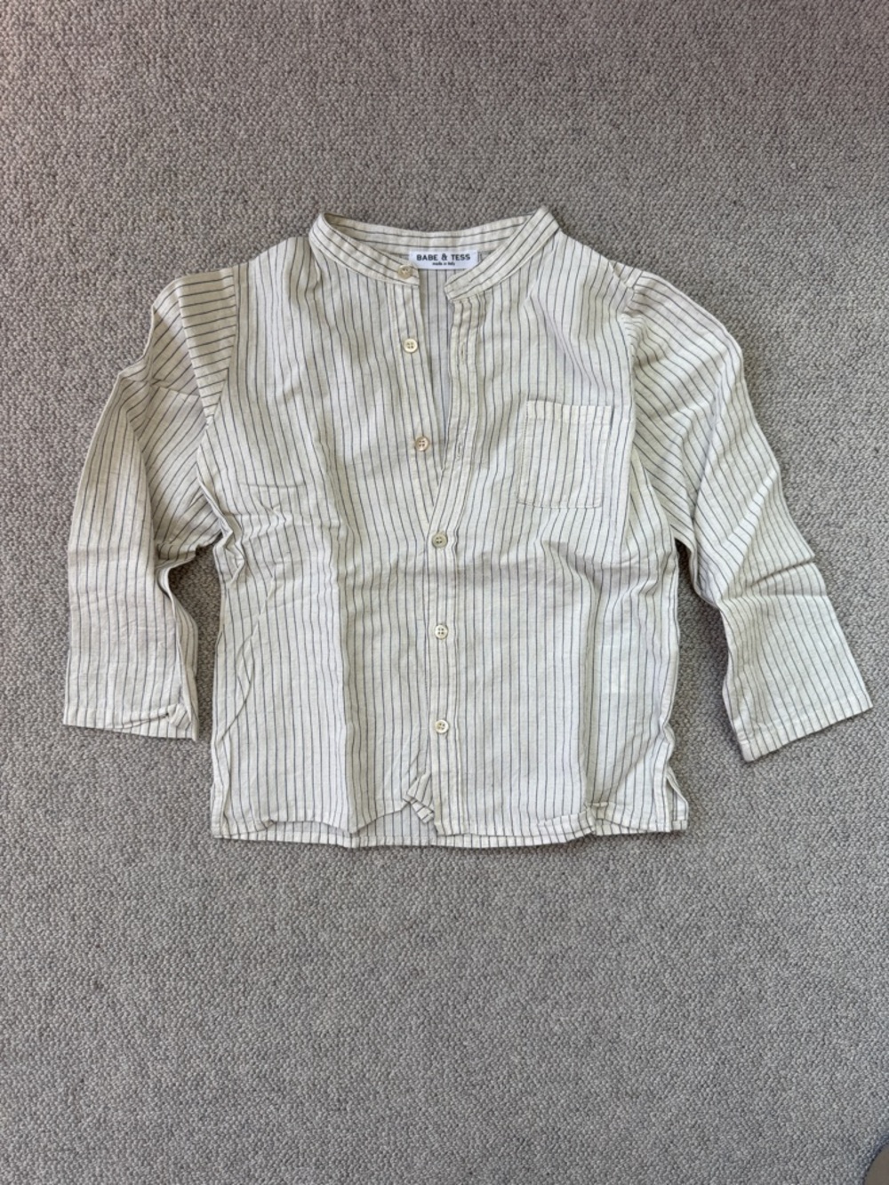 Babe & Tess Cream and Black Thin-Stripe Button-Front Kids Shirt